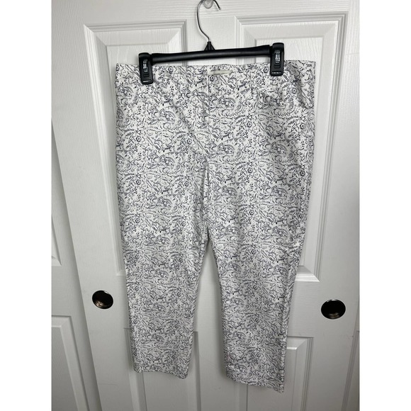 Adrienne Vittadini Floral Navy White Cropped White & Off Navy Pants Size 10 - Picture 1 of 7